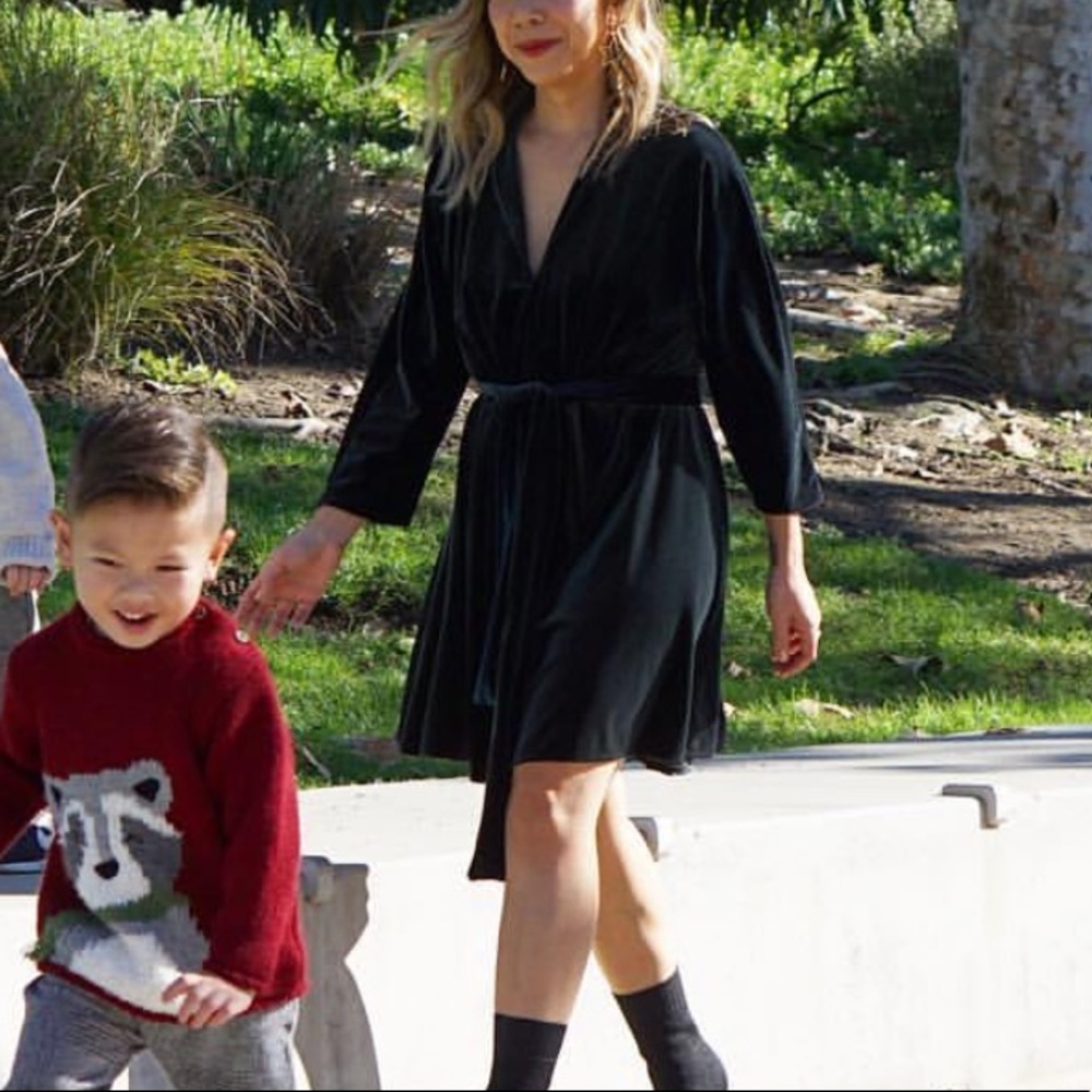 Zara XS Green Velvet Dress with Belt